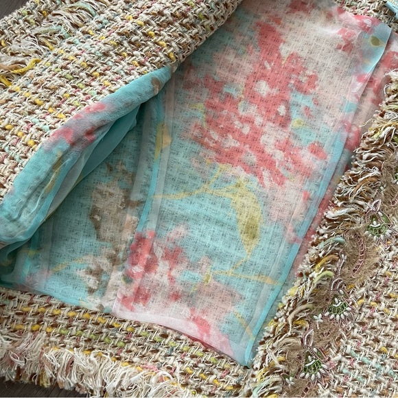 Cynthia Rose Cream Tweed Colorful Fringe Embroidered Coat - Picture 4 of 6